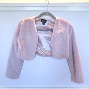 Girls 10/12 by&by Plush Faux Fur Pink Cropped Dress Sweater. 100% polyes…